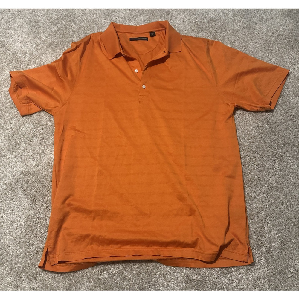 Greg Norman Men’s XL Orange Performance Polo Shirt Golf Shark Logo Textured